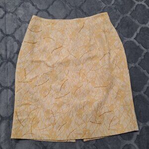 EUC Bzar Ivory & Yellow Lined Pencil Skirt W/ Sequin Detailing-Size 12